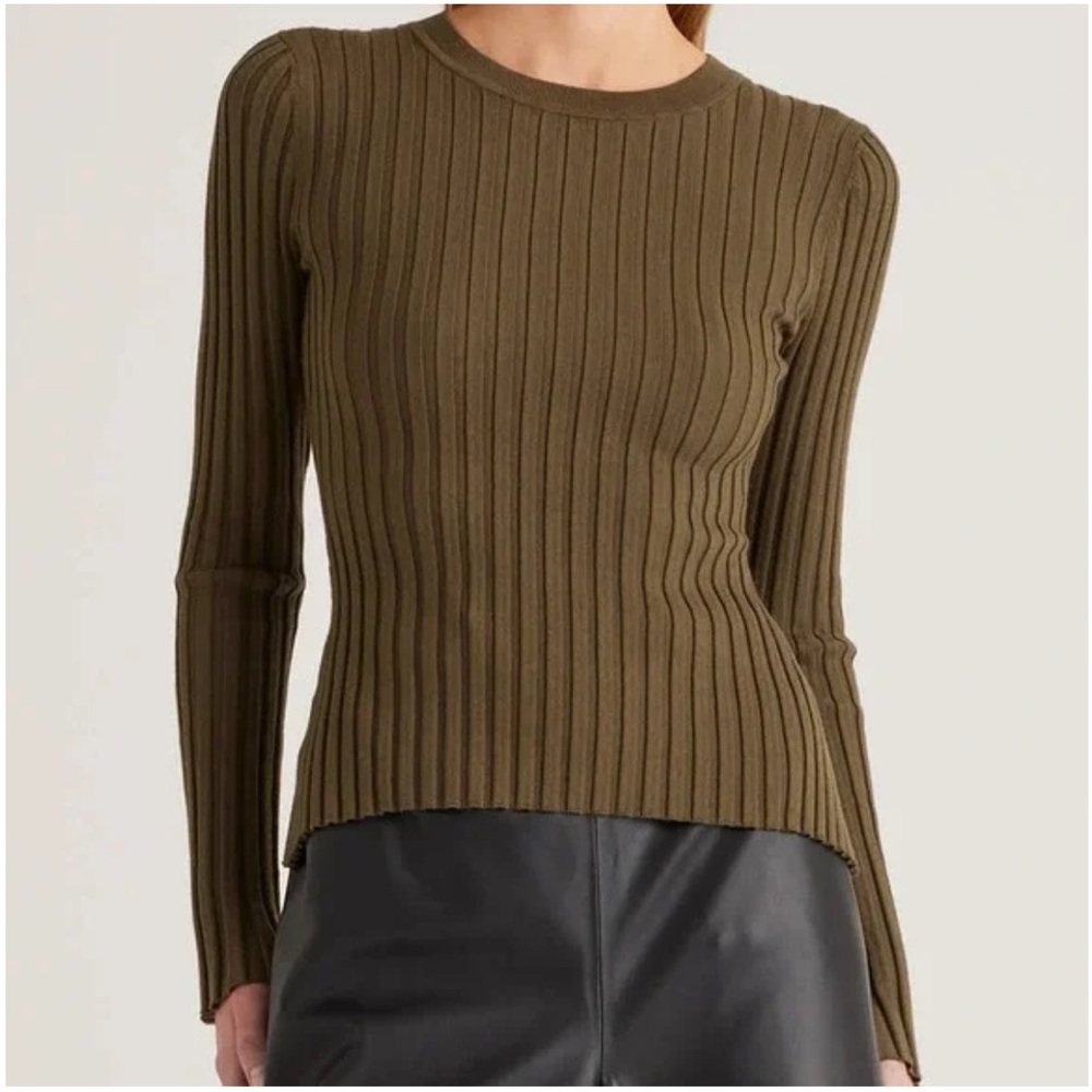 NWOT Quince Cotton Cashmere Olive Ribbed Long Sleeve Sweater